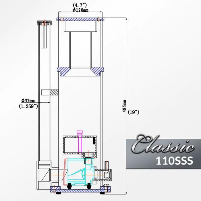 Classic 110-SSS Protein Skimmer - Ruby Mountain Aquarium supply
