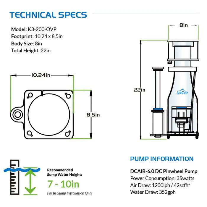 IceCap K3-200 OVP In-Sump Protein Skimmer - Ruby Mountain Aquarium supply