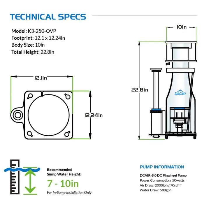 IceCap K3-250 OVP In-Sump Protein Skimmer - Ruby Mountain Aquarium supply