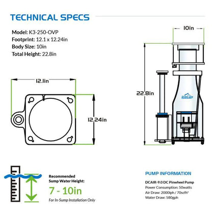 IceCap K3-250 OVP In-Sump Protein Skimmer - Ruby Mountain Aquarium supply