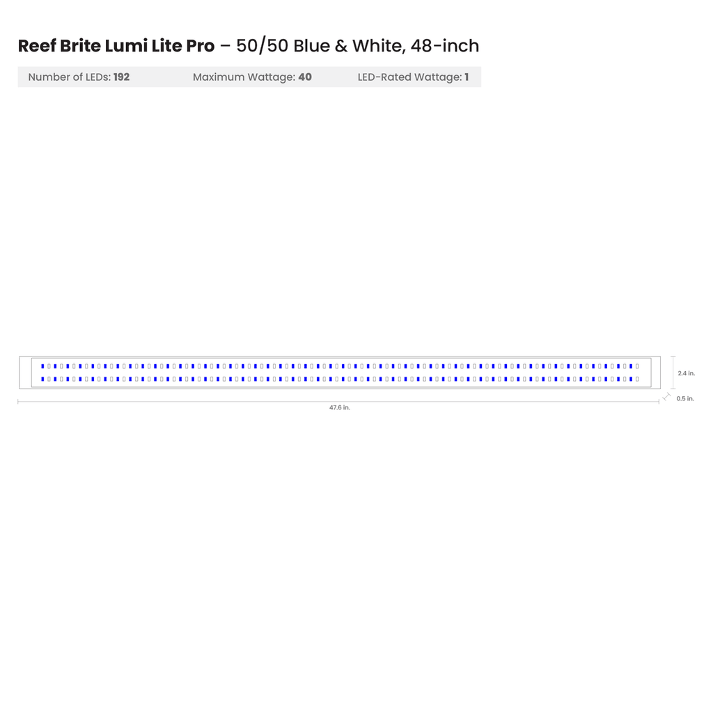 Reef Brite 48" 50-50 Blue & White Lumi Lite Pro LED Strip Light - Ruby Mountain Aquarium supply