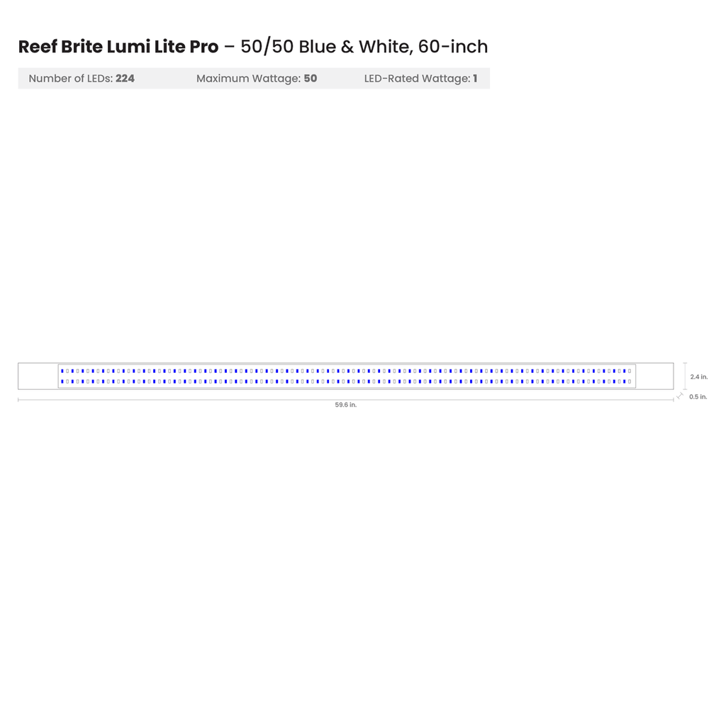 Reef Brite 60" 50-50 Blue & White Lumi Lite Pro LED Strip Light - Ruby Mountain Aquarium supply