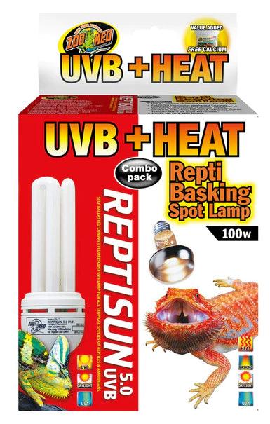 Zoo Med UVB + Heat Combo Pack ReptiSun 5.0 UVB and Repti Basking Spot Lamp - Ruby Mountain Aquarium supply